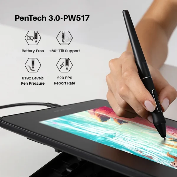 HUION Kamvas 12 Graphic Tablet Monitor 11.6 Inch Anti-glare Screen Tilt Support Drawing Pen Display Battery-Free Digital Stylus - Image 5