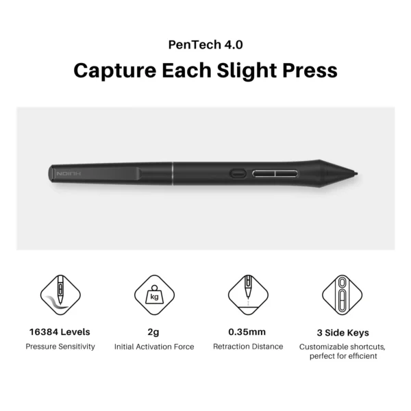 Huion Kamvas 13 Gen 3 Drawing Display 13.3" Art Tablet+Anti-sparkle Canvas Glass, 99% sRGB, PenTech 4.0 16384 Pen Pressure - Image 4