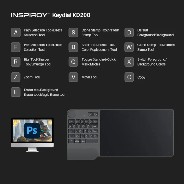 HUION KD200 Wireless Drawing Tablet Inspiroy Keydial Bluetooth Graphic Tablet+Keyboard Dial 5 Customized Express Keys 8.9x5.6 - Image 3