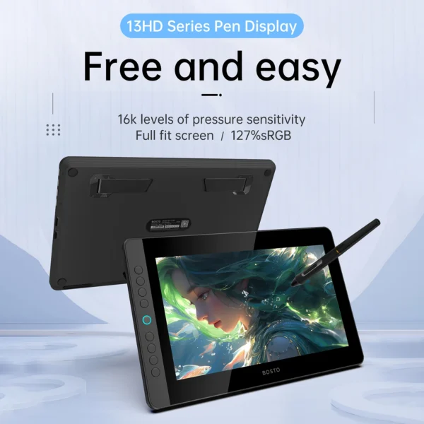 BOSTO BT-13HDK Portable Graphics Drawing Tablet 13.3 Inch H-IPS LED Screen Display Digital Art Drawing Pad 16K Pressure Level - Image 2